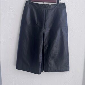 Halogen genuine leather black knee length skirt